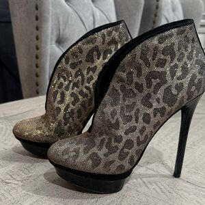 Brian Atwood Leopard Print High Heel Ankle Boots 7